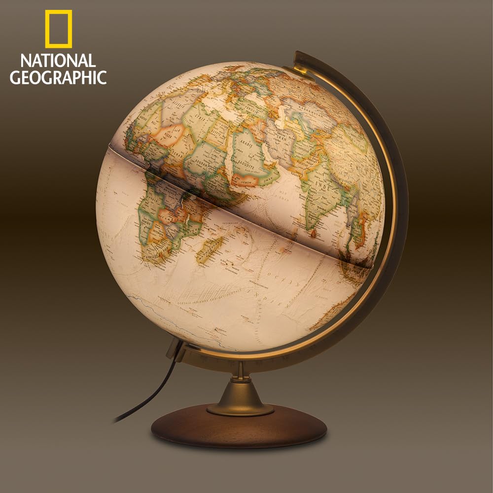 Tecnodidattica – Globo terrestre NATGEO Explorer Executive | Mappatura ufficiale fisico-politica National Geographic Executive | Luminoso e rotante | Testi in francese | Diametro 30 cm