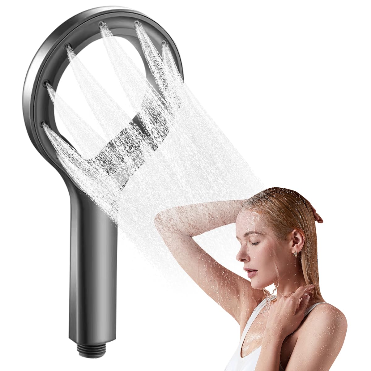 HASTHIP® Handheld Shower Head 8-Hole Pressurized Massage Mist Spray Shower Head, High Pressure-Multifunction Strong Flow Rain Massage Showerhead High Pressure Powerful Water Spray Shower Head