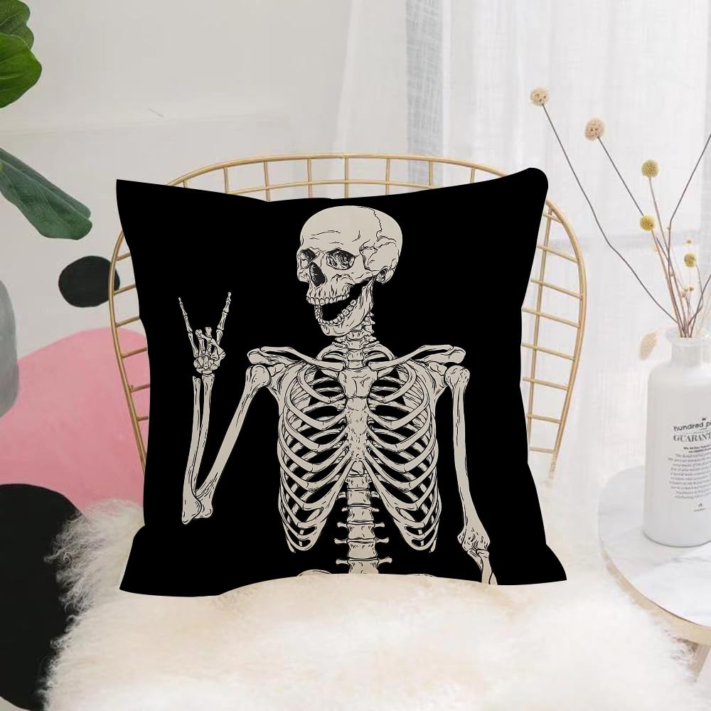 HYOSXW Cushion Cover,Throw Pillow Case Home Decorative for Living Room Bedroom Sofa Chair 16X16 Inch,Human skeleton posing isolated over black background vector illustration,Pillowcase 40X40cm