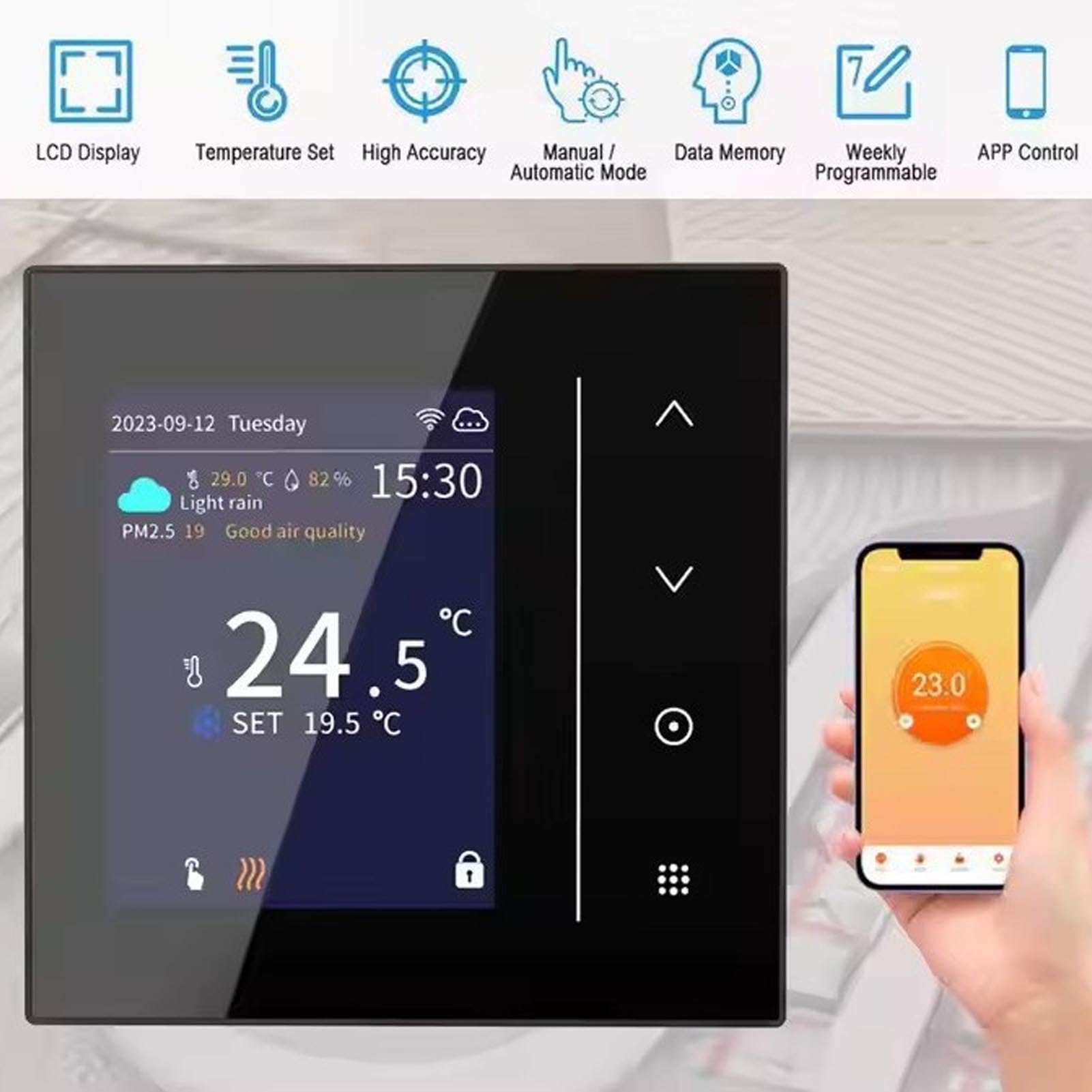 Termostati WiFi, Schermo LCD a Colori Nessun Cavo C Richiesto Controllo Vocale Termostati Intelligenti per la Casa, Termostato Digitale con Controllo APP Mobile per Home Office Hotel