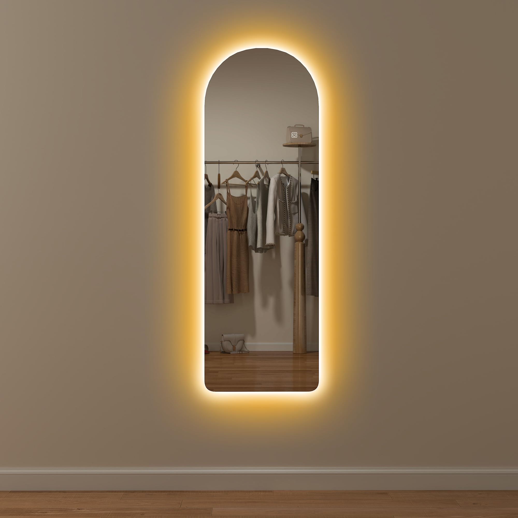 Homcom Unisex Clear Full Length Wall Mirror With Lights Dimming And 3 Colour Adjustable In