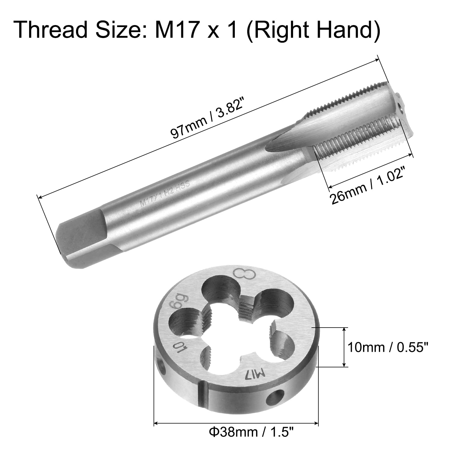 QUARKZMAN Set di 2pz Maschio e Filiere, Metrico M17 x 1 Thread Tap & Round Die, Kit di Attrezzi per Filettatura e Maschiatura per Riparazione di Dadi Viti