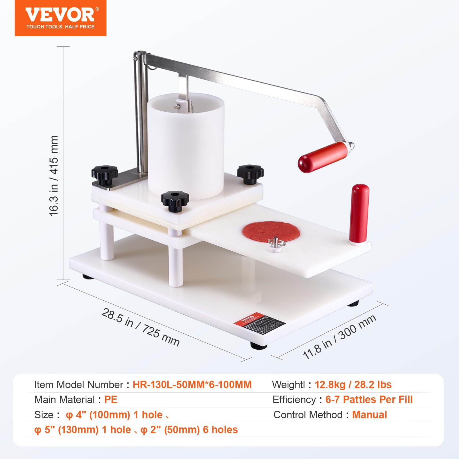 VEVOR JKH-130 - Máquina para hacer hamburguesas de carne de res, acero inoxidable