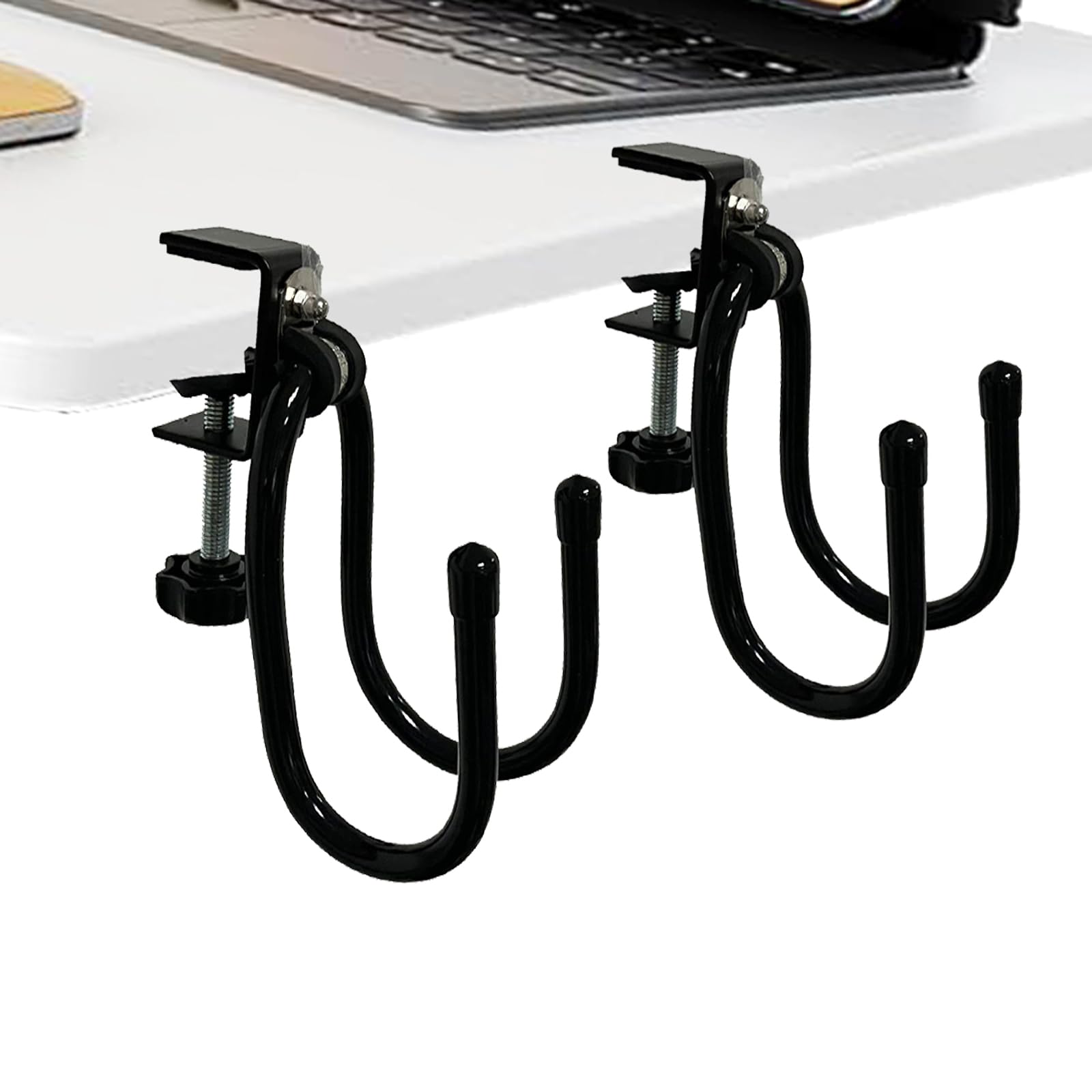 Auxphome Black 2/Pk Portable Desk Mount Hanger, Strong Table Hanger Hooks For Backpack, Hard Hat, Cords,Bags,Mug,Towels, Shoes, Toys, Umbrella, Cap,Headphone,Purse,Handbag,Etc For Table Desk, Under Counter