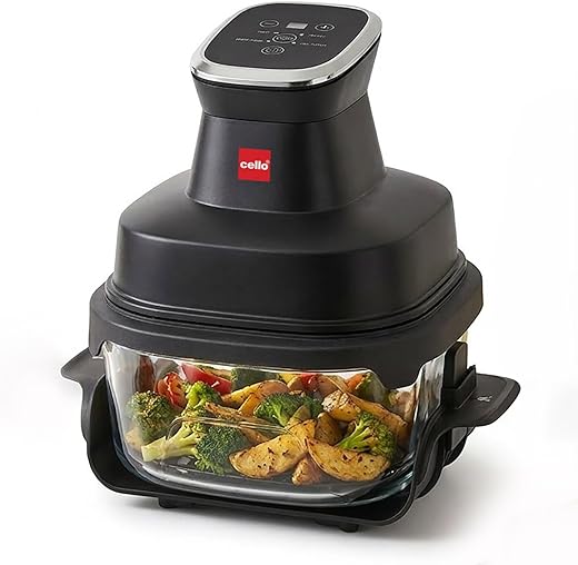 CELLO Airmate Modular Air Fryer with 5MM Borosilicate Glass Bowl 4L | 90% Less Fat Cooking, 1500W High Speed 360° Air Wave Technology | For Fry…