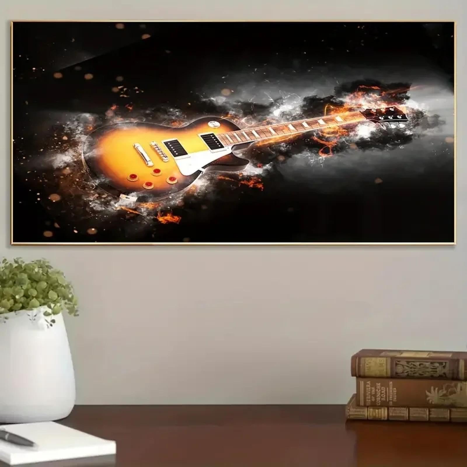 BMGKYAGL Stampa su tela a tema musicale Poster di chitarra fresca Pittura su tela Arte murale Pittura murale per bar Caffetteria 90x180cm Senza cornice