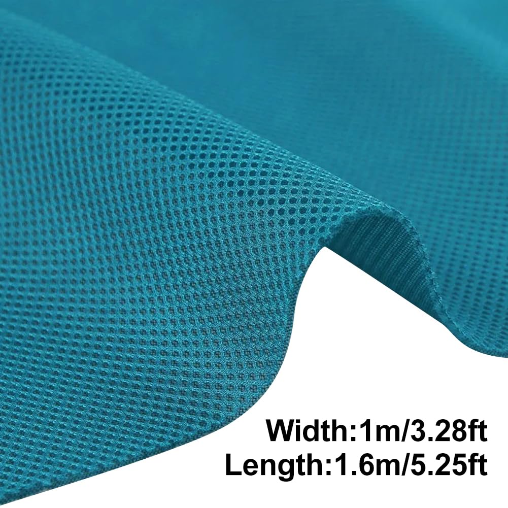 Tela de poliéster transpirable, 1 m x 1,6 m, tela de malla 3D para costura, ropa y proyectos de manualidades, azul verdoso