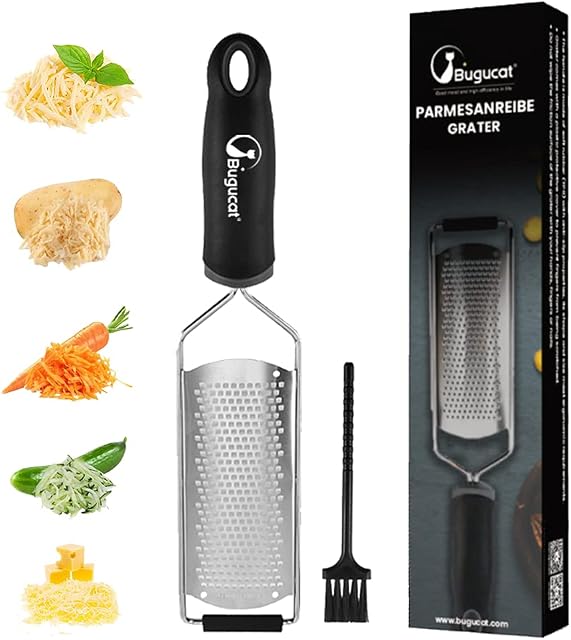 Bugucat Cheese Grater,Lemon Zester Cheese Slicer Kitchen Grater Sharp Stainless Steel Blade A Sharp Kitchen Tool for Parmesan Cheese Lemon Ginger Garlic Nutmeg Chocolate Vegetables with Protect Case