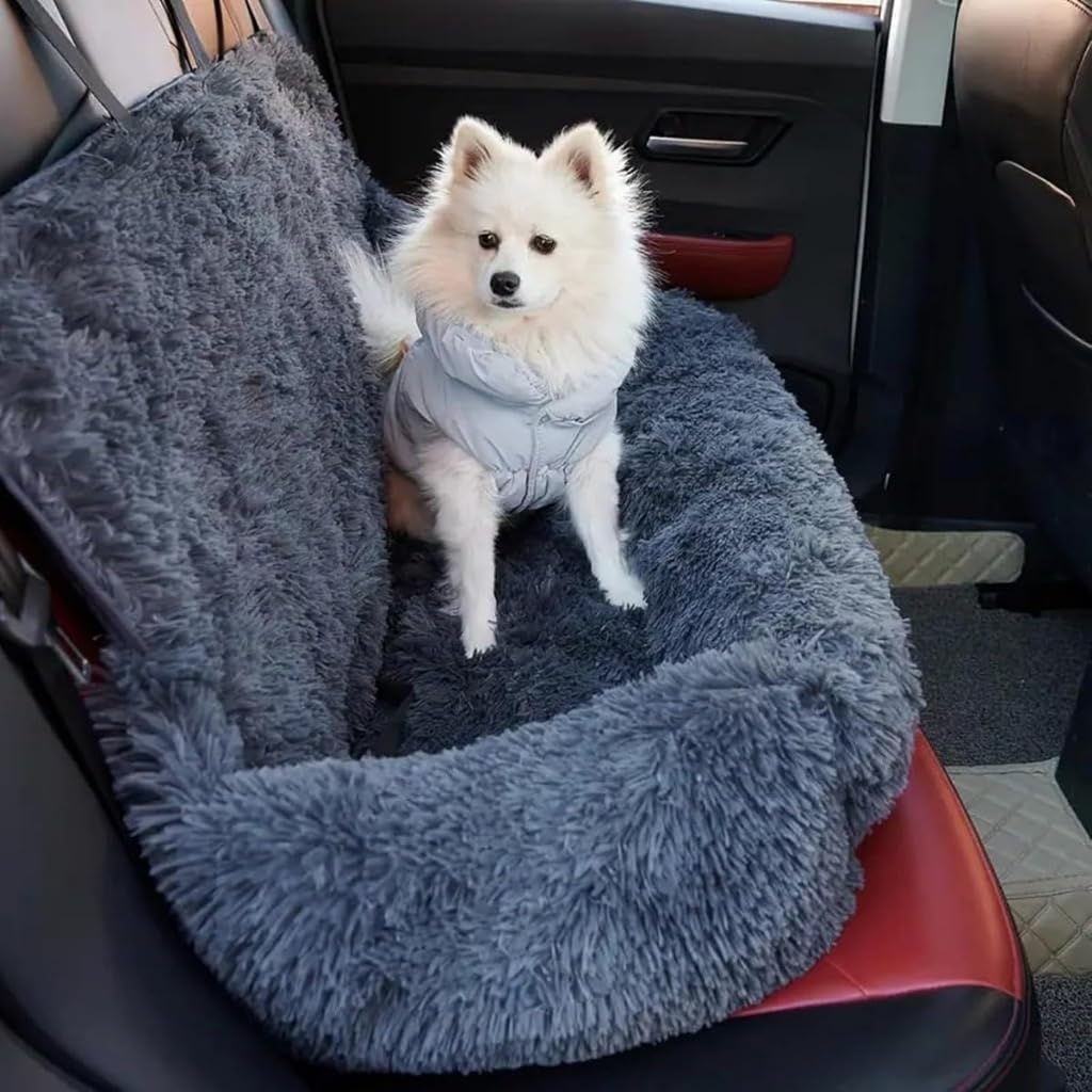 Cama de Asiento de Coche, Cama Perro Coche Segura y Cómoda, Transportador de Viaje con Cinturón de Seguridad con Clip, para Coche(#E,L:110 * 65cm)