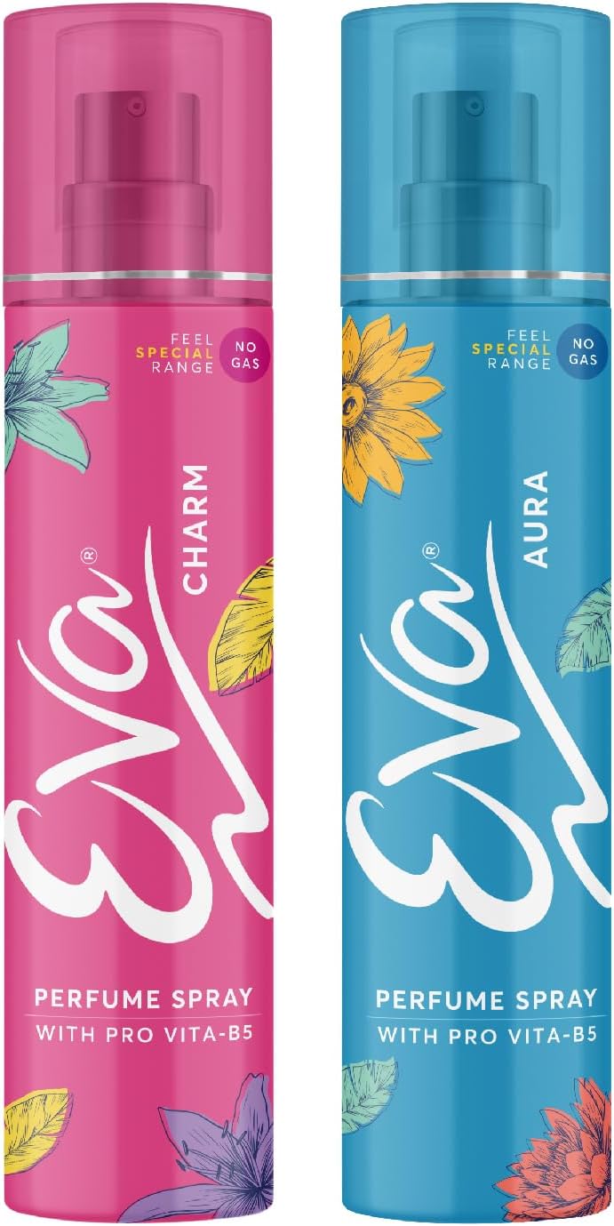 Eva Aura & Charm No Gas Perfume Spray | Long Lasting Perfume Body spray | Floral Grace With Shades Of Mandrine Orange, Cashmirwood & Fresh Citrus Fragrance | Deodorants Women | 120 Ml | Pack Of 2