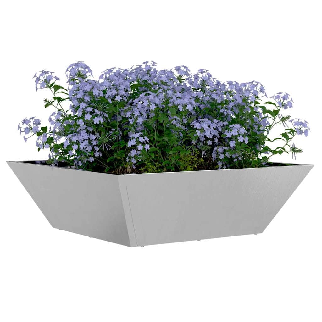 Silberner Garten Pflanzkübel aus Edelstahl 50 x 50 x 15 cm für Terrasse, Balkon, Fensterbank und Outdoor Deko, geeignet für Blumen Kräuter Gemüse drinnen und draußen