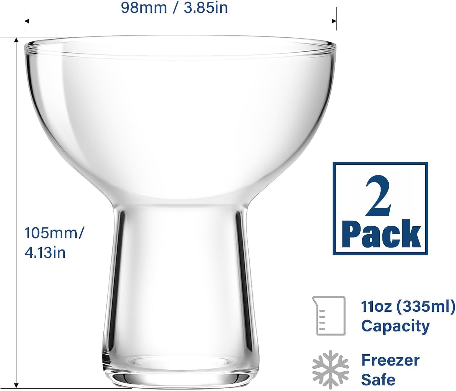 Stemless Margarita Glasses Set of 2, 11oz Margarita Glass for Frozen Cocktail (Set Of 2)