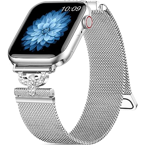 Metal Magnetic Band for Apple Watch Bands 40mm 38mm 41mm 44mm 45mm 46mm 42mm 49mm iWatch Ultra SE Series 10 9 8 7 6 5 4 3 2 1, Milanese Loop Jewelry Stainless Steel Mesh Wristband Women Men, Silver