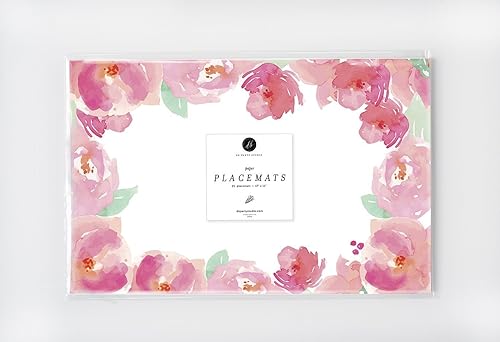 Miniatura 3 de DB Party Studio - Manteles individuales de papel, 25 unidades, desechables, para fiestas, peonías, acuarelas, flores, eventos, fiestas, cocina, mesa