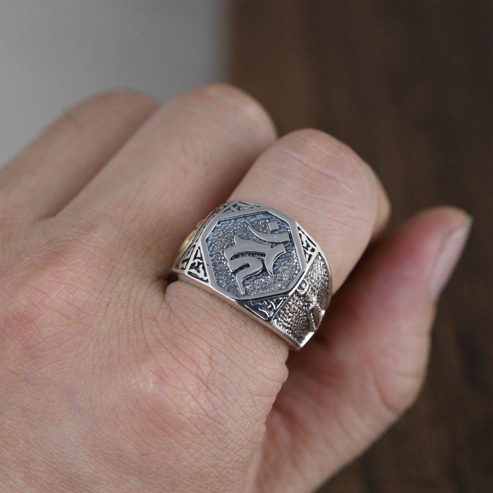 Einstellbare Ring Frauen,S925 Sterling Silber Retro Breite Geometrie Schrift Symbole Punk Verstellbar Open Knuckle Schwanzring Finger Joint Zehenring Schmuck Für Frauen Mädchen Geschenk Hochzeit M