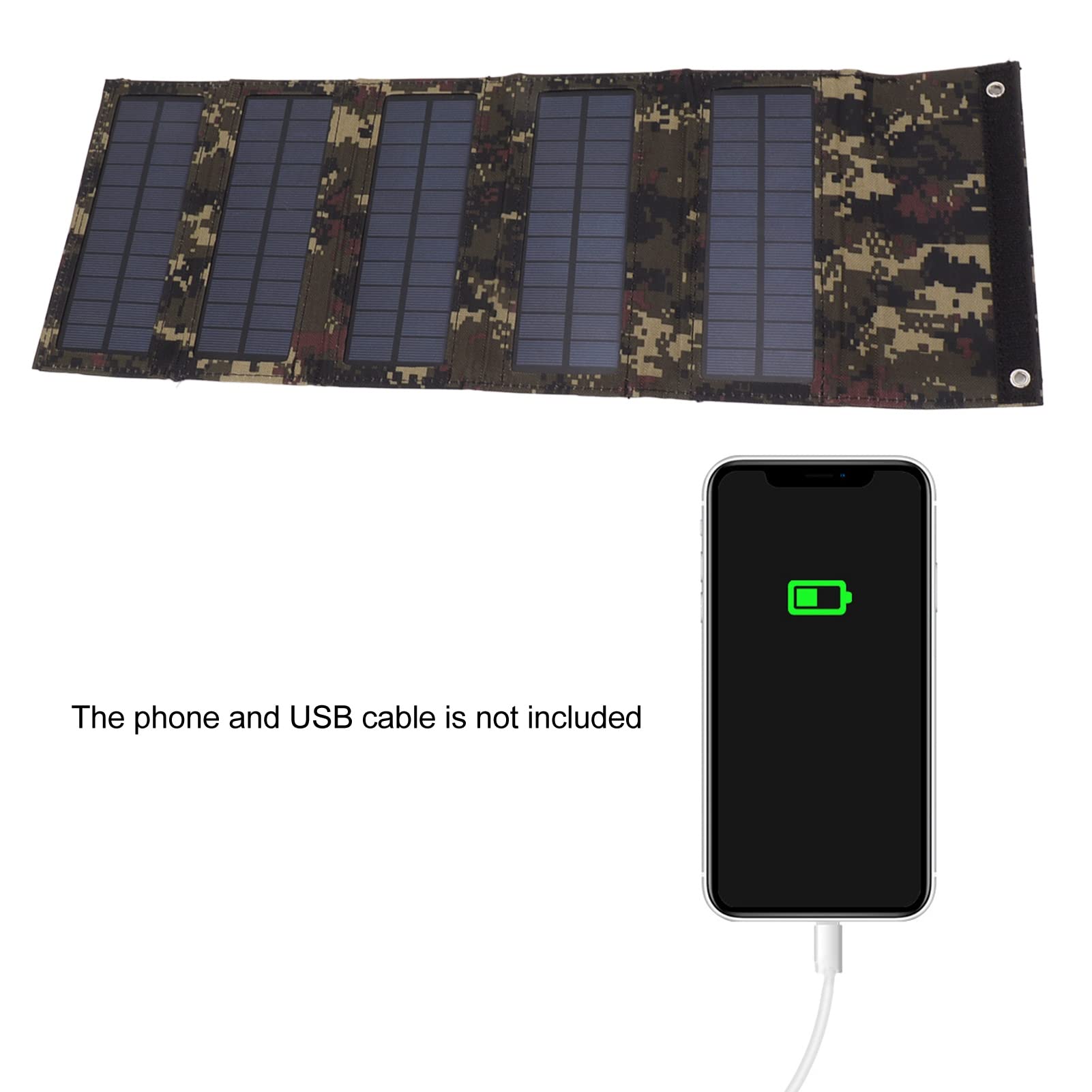 50W 18V Panneau Solaire Pliable Portable, Chargeur Solaire Extérieur avec 5 Panneaux Solaires Pliables, Compatible avec Smartphones et Ordinateurs Portables(Camouflage)