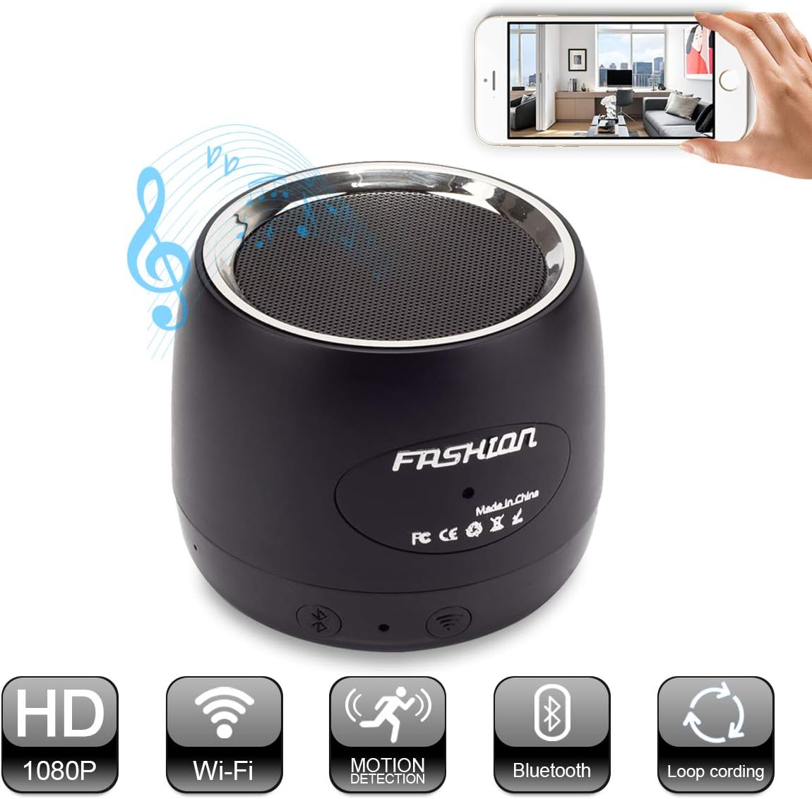 Camakt Spy Hidden Camera 1080p WiFi, Night Vision, Bluetooth Speaker Model,Motion Detection Real-Time View, Online Monitoring Home Security Nanny Cam, iPhone/Android/PC Compatible
