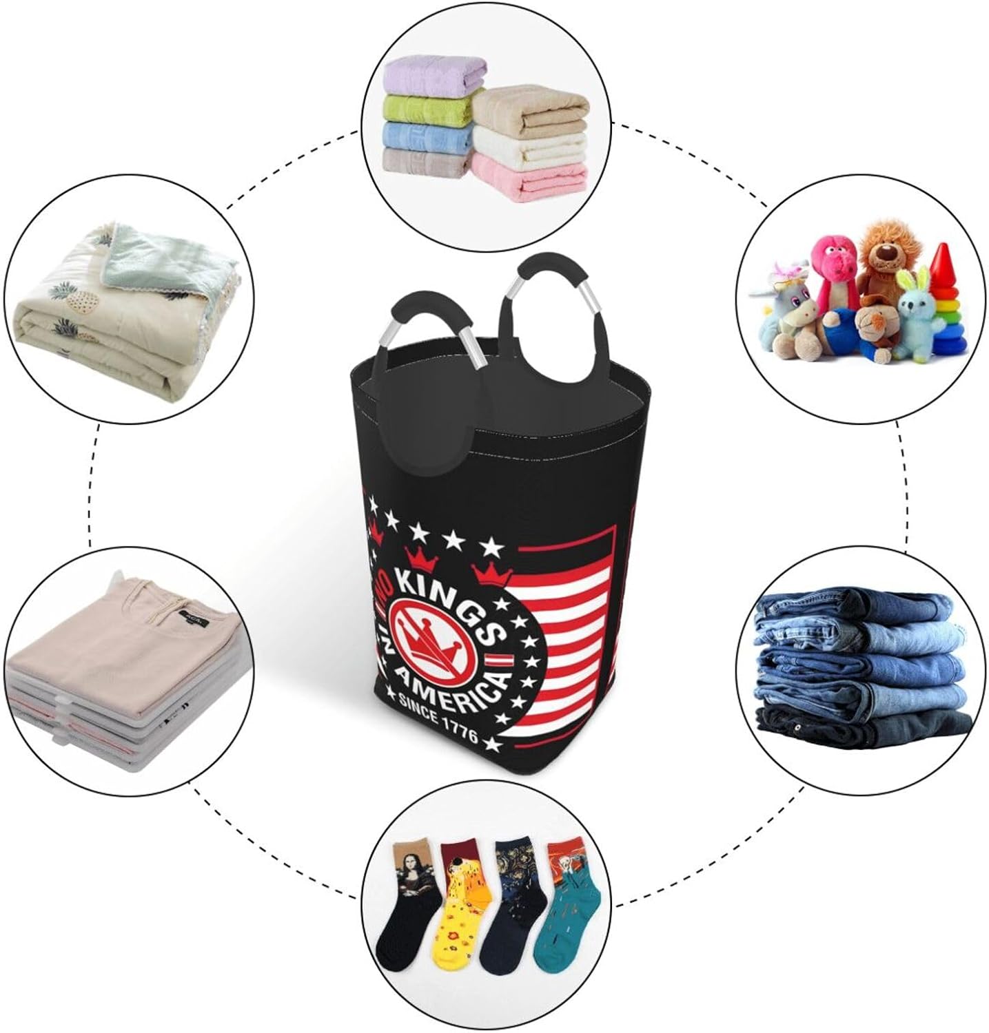 Foldable Square Laundry Storage Bag 50l - Waterproof Oxford Cloth, Pe Base, Aluminum Handles, All-Over Print Usa Anti Kings