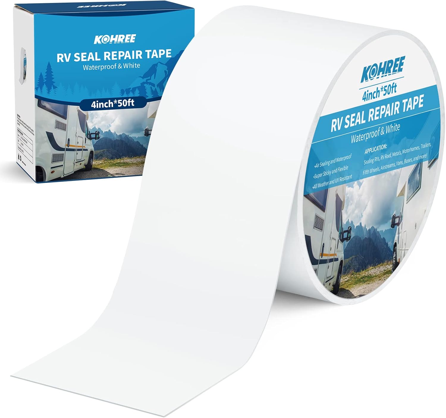 Kohree RV Sealant Tape, 4 Inch x 50 Foot RV White Roof Seal Tape UV