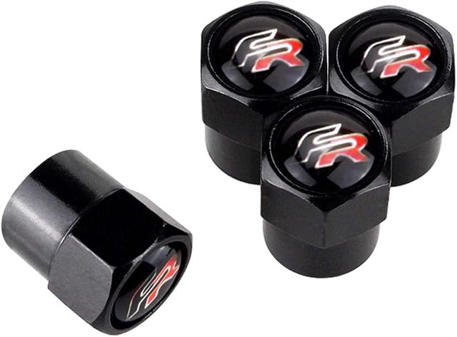 ErNahdasA Tire Valve dust caps, 4Pcs Wheel Tire Valve Cap For Seat Altea Leon FR Logo Ibiza Toledo Cordoba CRV Alhambra Arona Ateca Exeo Accessories For car decoration (Color : Black)