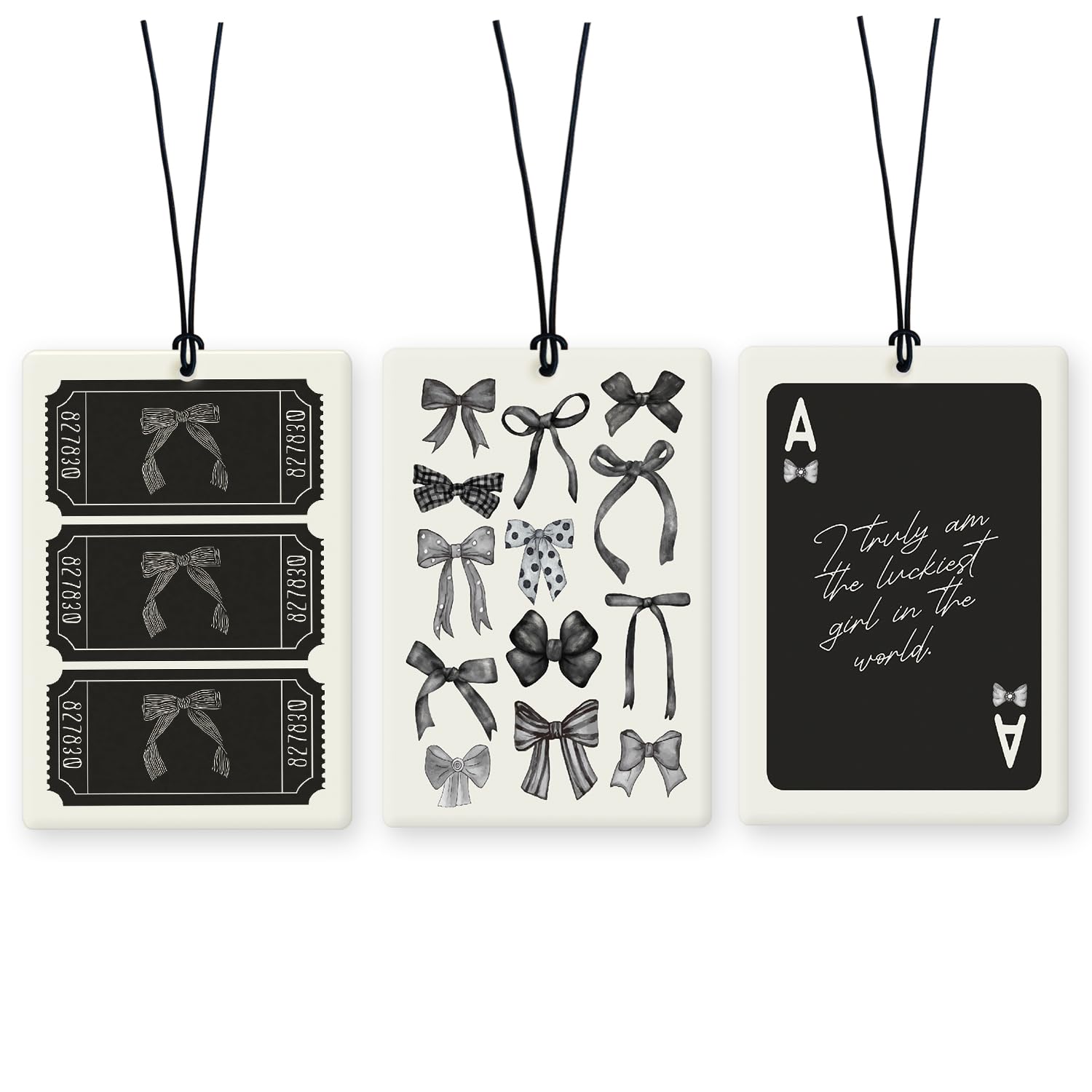 Lacama Black Coquette Bow Girly Car Air Freshener 3Pcs, Ticket Ace Card Cars Scents Air Freshener for Women Girls Gifts, Black Girly Car Accessories