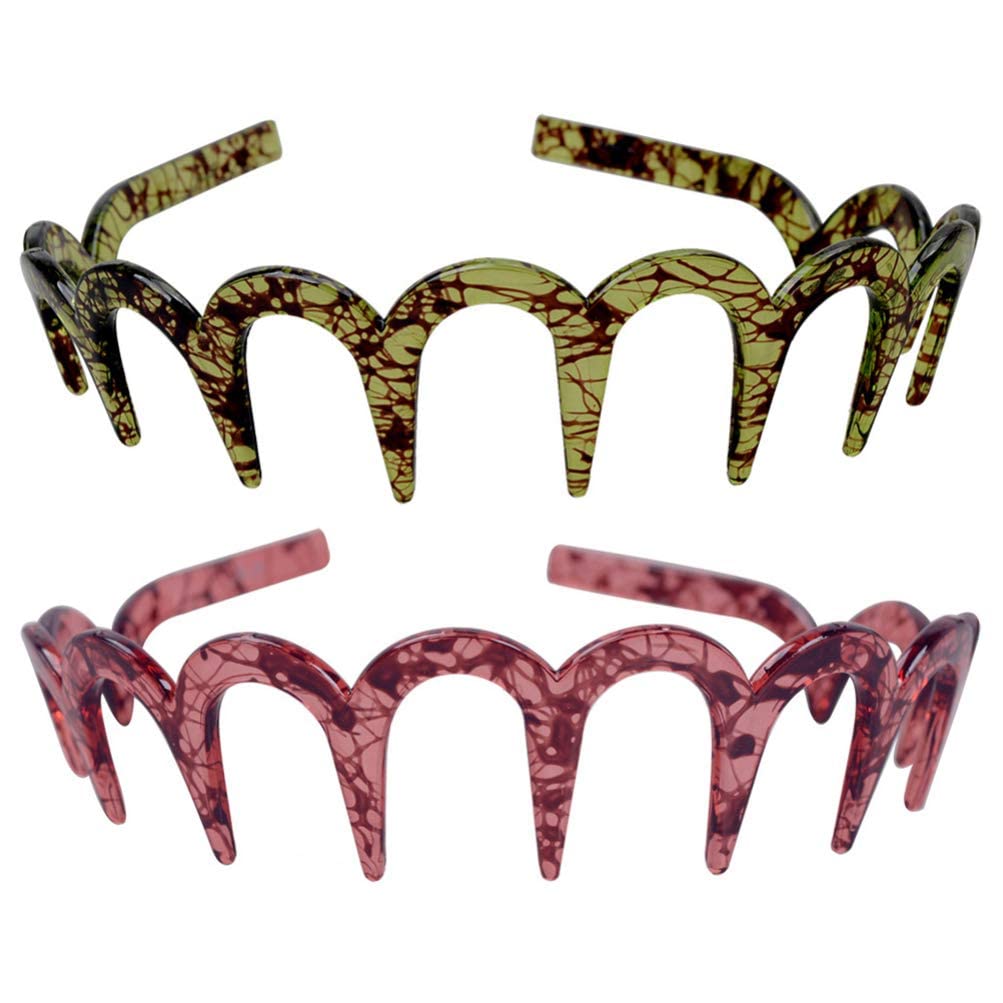 Glamifirsto Zigzag Plastic Hoop U Shaped Shark Tooth Hair Bands Zag Hairbands Wave Shape Plastic Hair Band for Women Girls Hair Accessory Styling (Set of 2, Black / brown-image-43