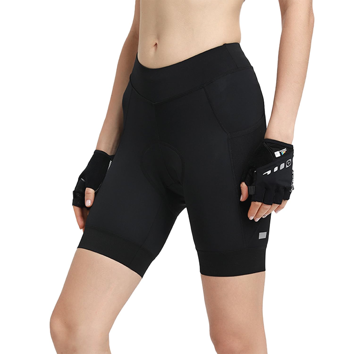 NUCKILY Short de cyclisme rembourré pour femme avec poches - Léger et respirant - Rembourré 4D - Noir