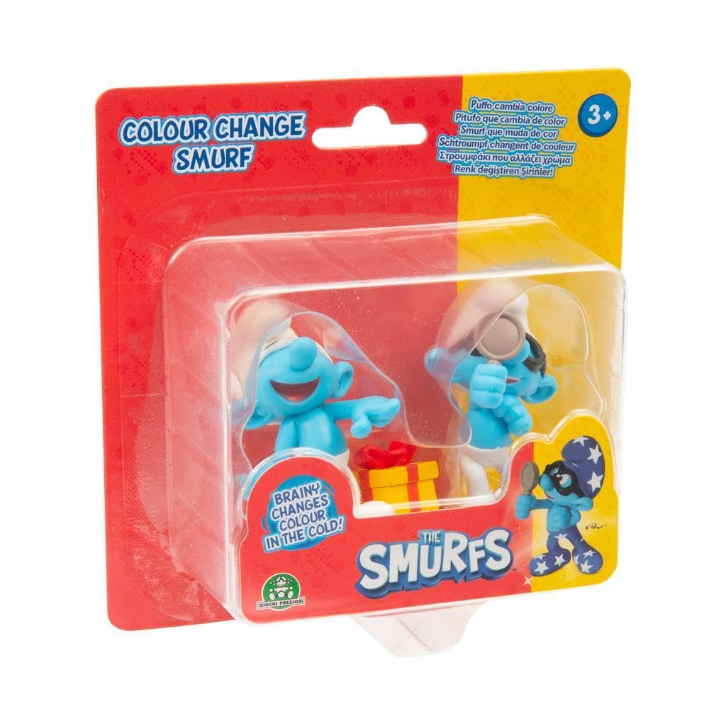 Coppia Personaggi Puffi Burlone e Quattrocchi, Alti 5,5 Cm, Il Puffo Quattrocchi Cambia Colore Con Il Freddo, Per Bambini A partire Dai 3 Anni