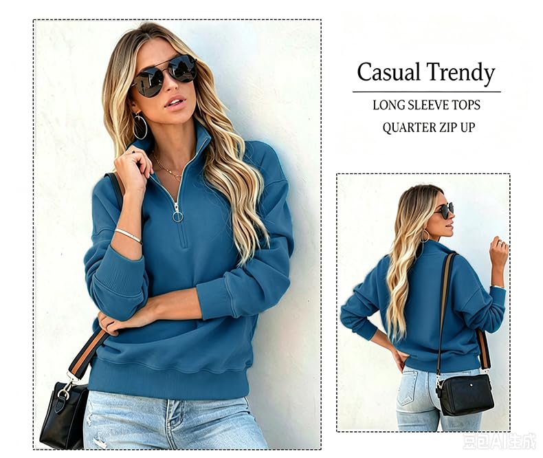 Image of NEYOUQE Womens Fall Winter Fashion Sweatshirts Quarter Zip up pullover Polo sweatshirt women casual trendy crewneck tops