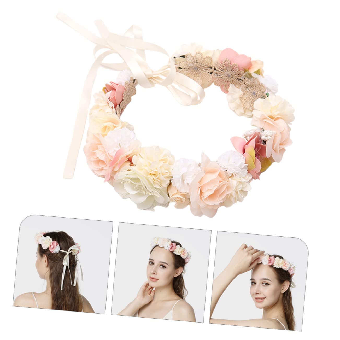 minkissy 5pezzi Fascia Per Floreale Da Sposa Con Fiori Artificiali e Nastri Accessorio Elegante Per Matrimoni e Feste Di Compleanno Adatta Donne e Ragazze