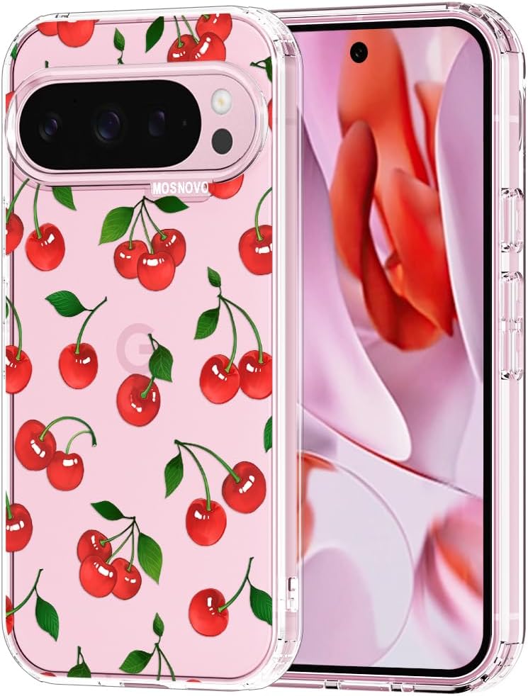 - Case for Google Pixel 9 Pro XL, [Buffertech 6.6ft Military-Grade Drop Protection] [Anti Peel Off Tech] Clear TPU Bumper Phone Case Cover Design - Cute Cherry