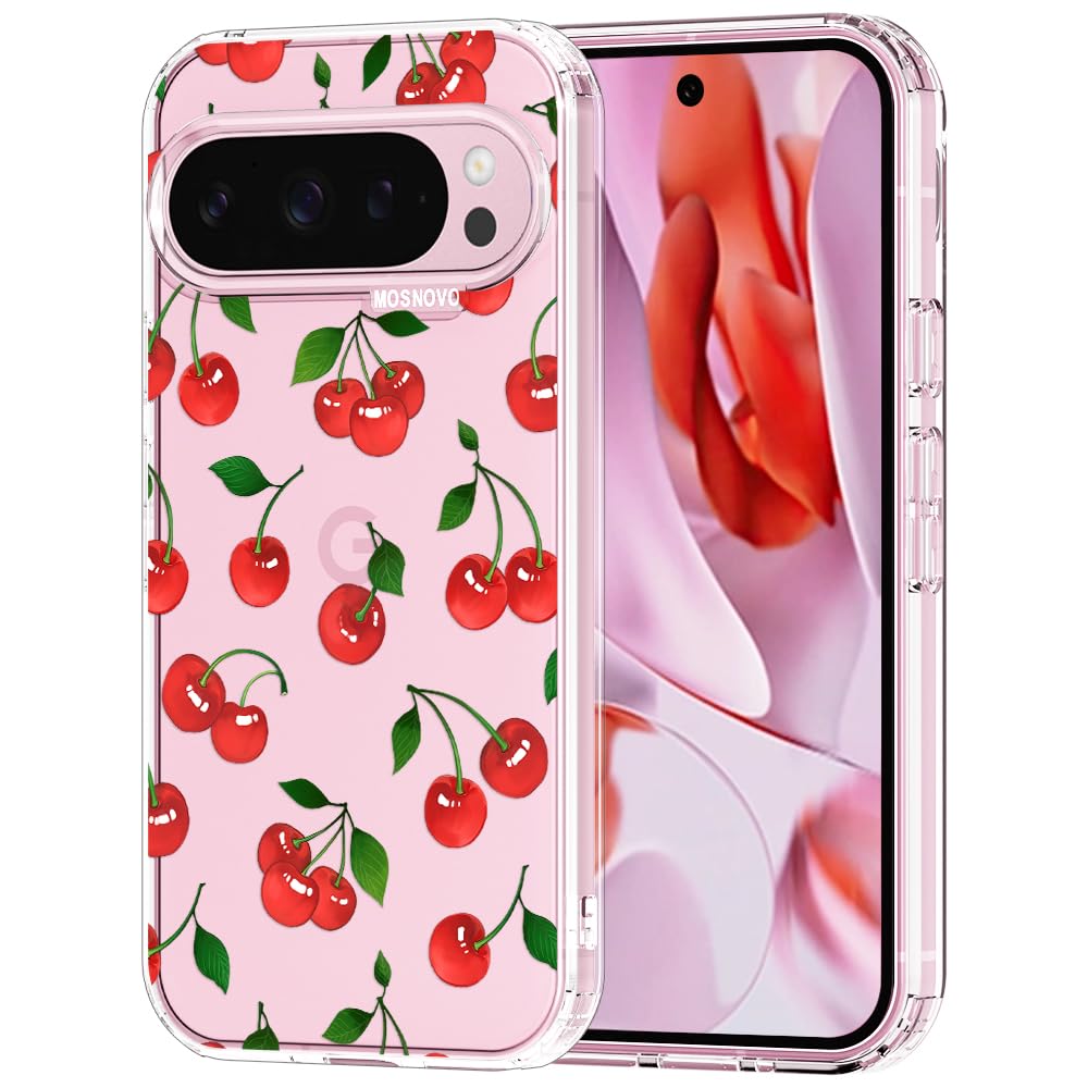 - Case for Google Pixel 9 Pro XL, [Buffertech 6.6ft Military-Grade Drop Protection] [Anti Peel Off Tech] Clear TPU Bumper Phone Case Cover Design - Cute Cherry