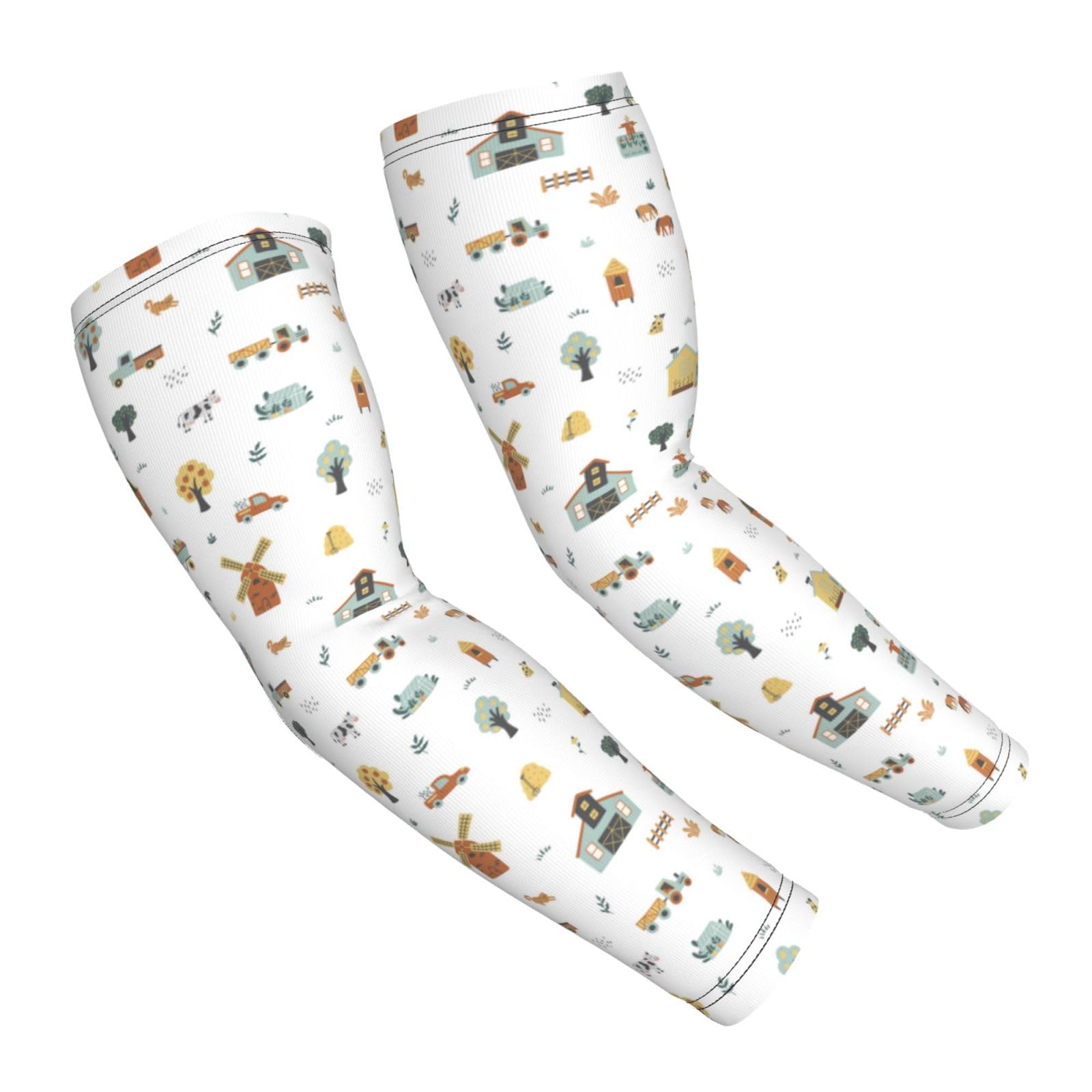 Salelf Farm with Farm Houses Arm Sleeves Cooling UV Sun Protection Sports Compression Sleeves for Men Women Golf Basketball Arm Sleeves