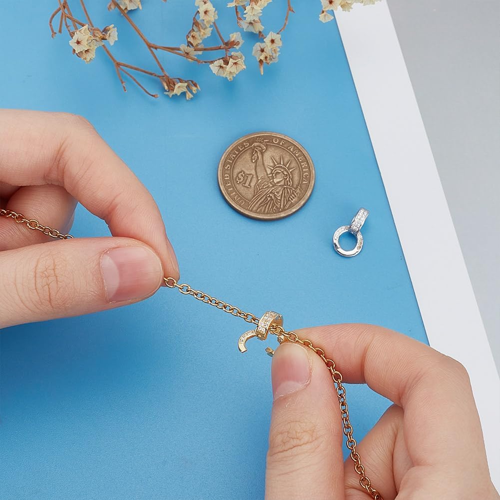 Arricraft 2 Pcs Sterling Silver Double Bail Clasps, 2 Colors Micro Pave Cubic Zirconia Fold Over Twister Clasps for Jewelry Making, 13.8mm Long, 8mm Wide, 5.5mm Thick - Image 4