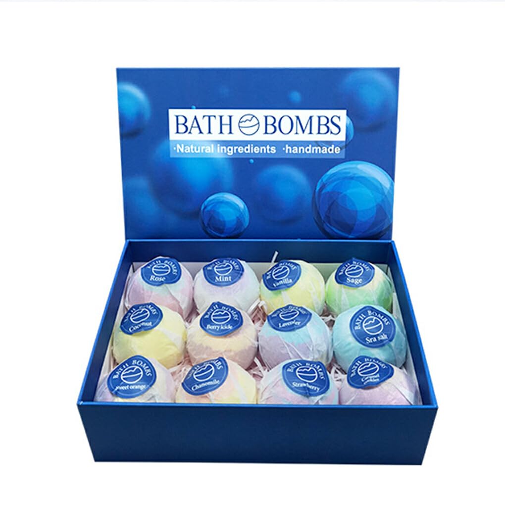 12 Pezzi Essenziali per la Spa, Bombe da Bagno per Ragazze, Bombe da Bagno Delicate e rilassanti, per Regali da Donna, Kit per la creazione di Bombe da Bagno Naturali, Blu