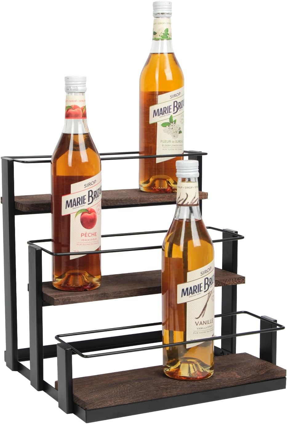 Jackcube Design 3-Tier Rustic Wood and Metal Syrup Bottle Organizer
