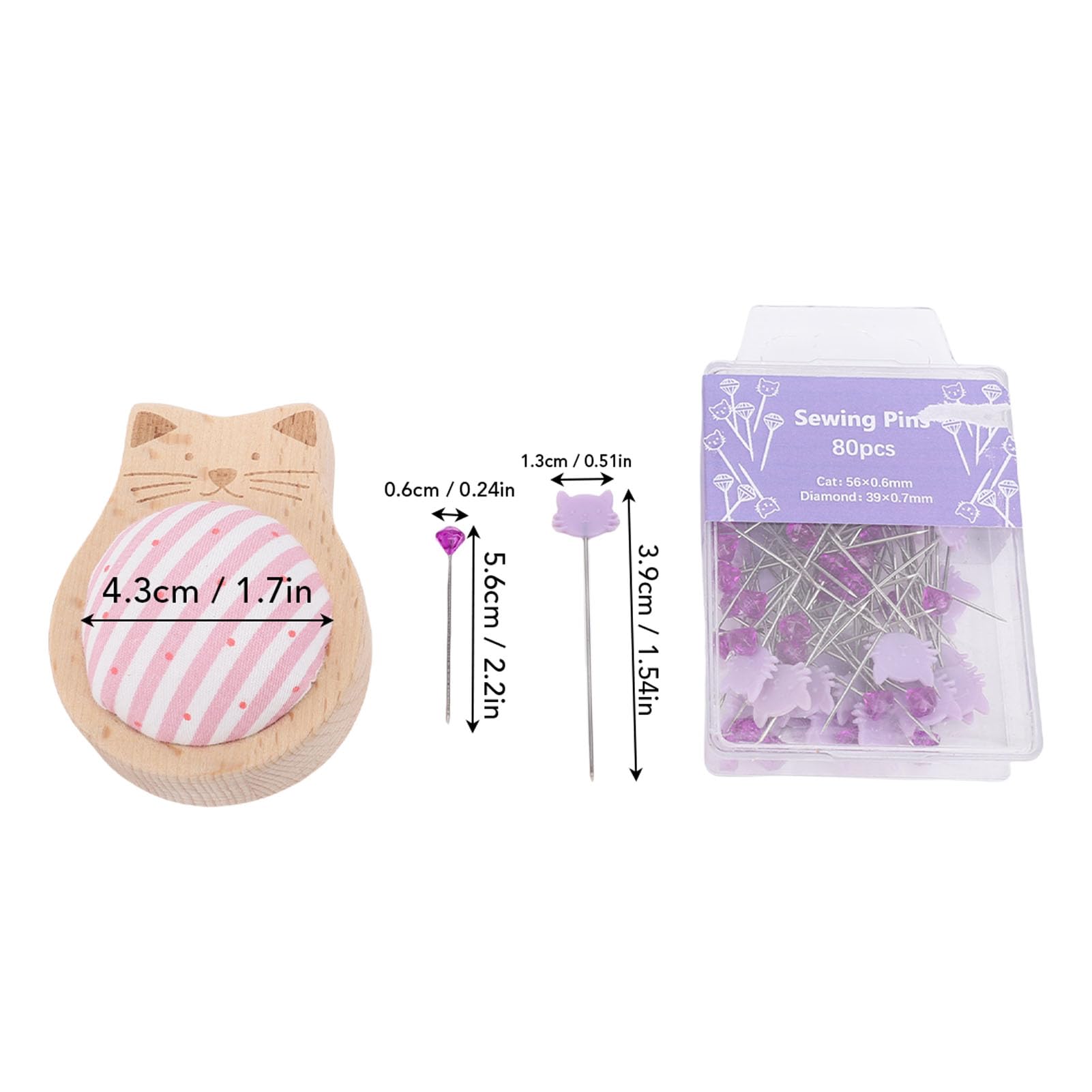 Aramox Pins de Costura de 80pcs de Costura y Cabeza de Gato Larga de Ubicación Recta con Cojín de Insertos de Aguja y Caja de Almacenamiento