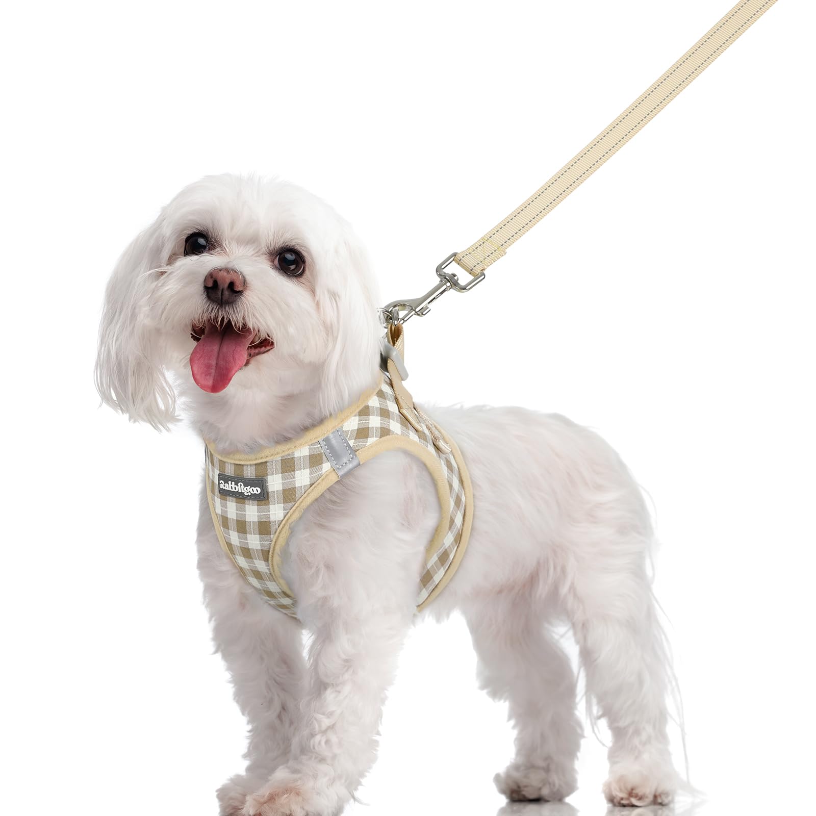 rabbitgoo Dog Harness Small Dog and Leash Set, Step-in Soft Mesh Puppy Harness with Reflective Strips, Lightweight Breathable Pet Vest for Walking Training, Beige Plaid, M โ image 1