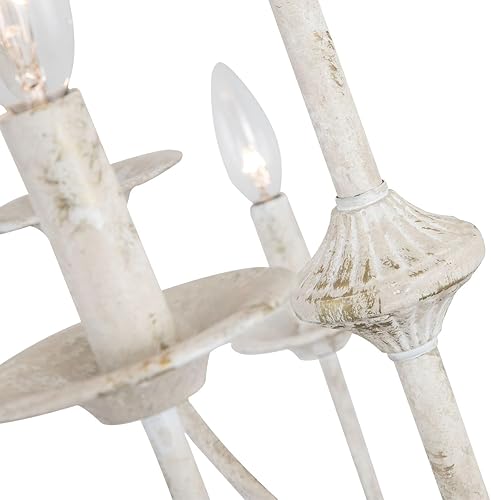 Miniatura 7 de Maxax Candelabro de campo francés, lámpara de araña blanca antigua de 2 niveles y 9 luces, lámpara colgante de vela rústica de 31 pulgadas para