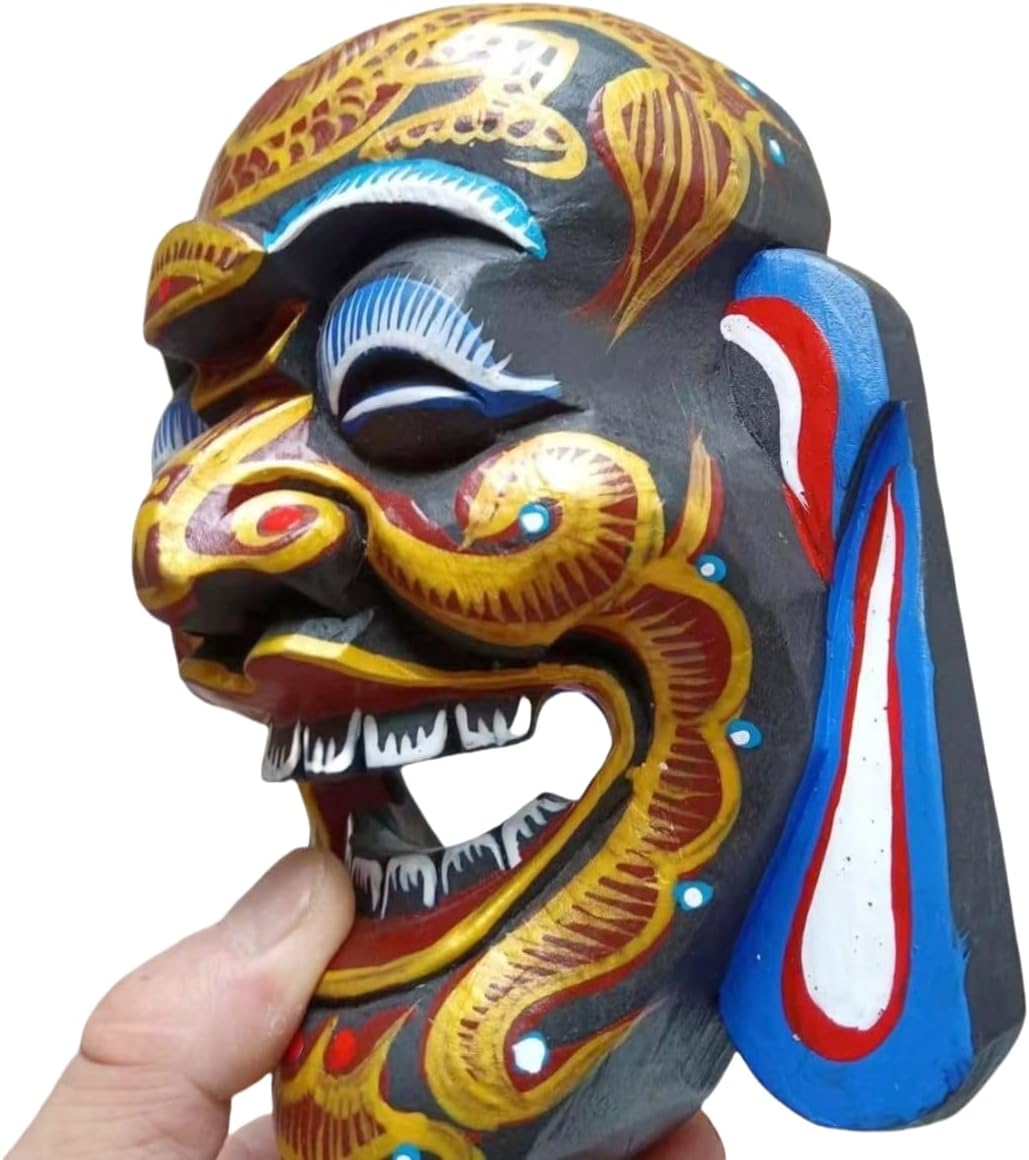 Hand Carved Traditional Wooden Mask,Chinese Nuo Opera Masks，Wood Hanging Asian Mask,Hand Carved Painted Wooden Mask, 7 * 5 inches