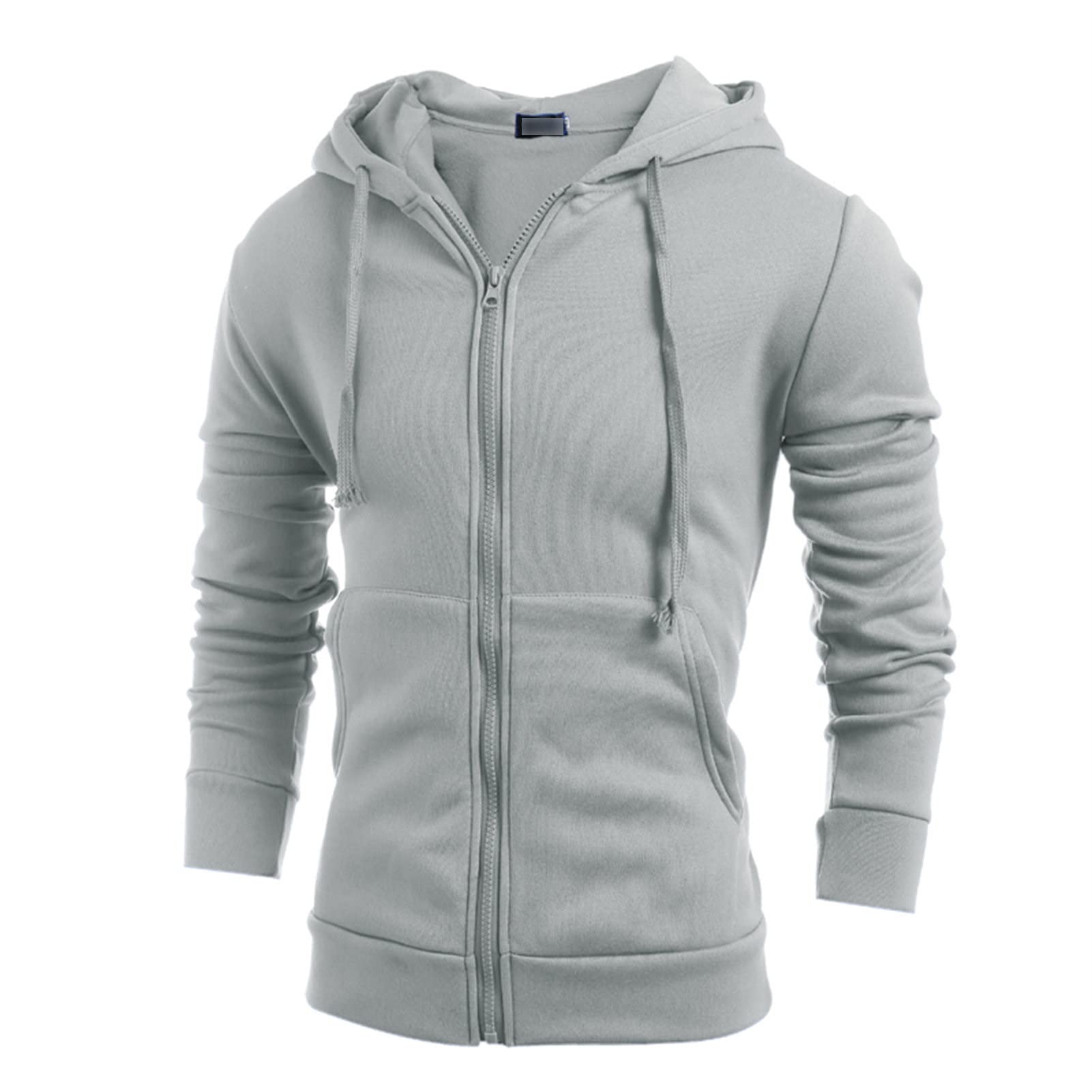 Maiyifu-GJ Men's Long Sleeve Full Zip Hoodie Casual Lightweight Cotton Hooded Sweatshirt Loose Fit Hoodies With Kanga Pocket (Light Blue,XX-Large)