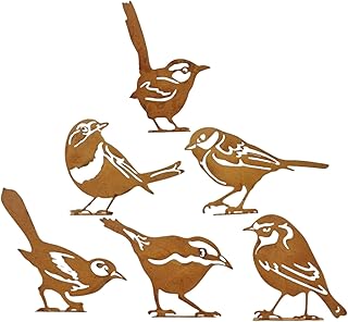 装飾用バード,6個のさびた耐候性像 セット | 金属製バード装飾 ユニークなガーデンアート - ガーデン用・庭用・パティオ用・ポーチ用・フェンス用・ランドスケープ用・リビングルーム用・ベッドルーム用・ファームハウス用・誕生日プレゼント用として