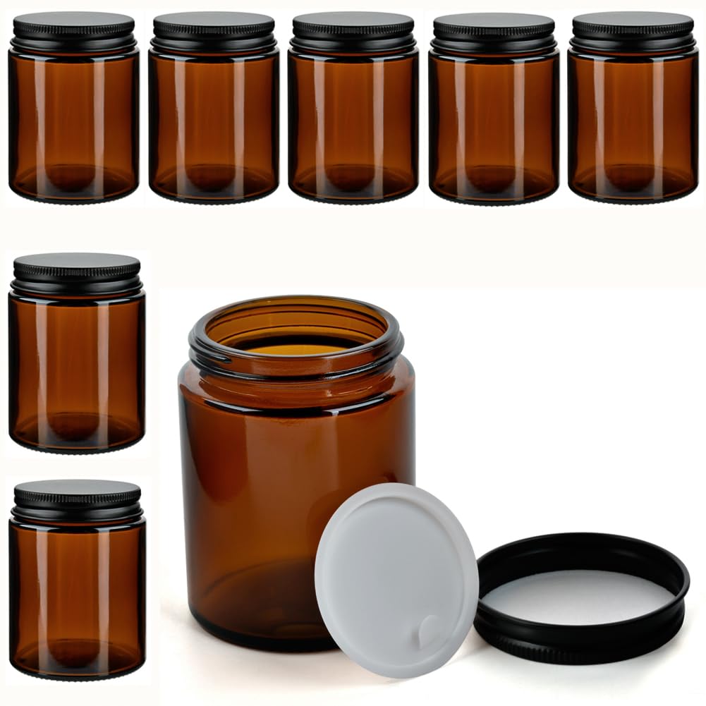YFZYT 8 Stück Cremedosen zum Befüllen(150ml) - Braunglas Salbentiegel Gläschen mit Deckel-Creme Behälter mit Schraubdeckel-Leer Nachfüllbare Cremetiegel.