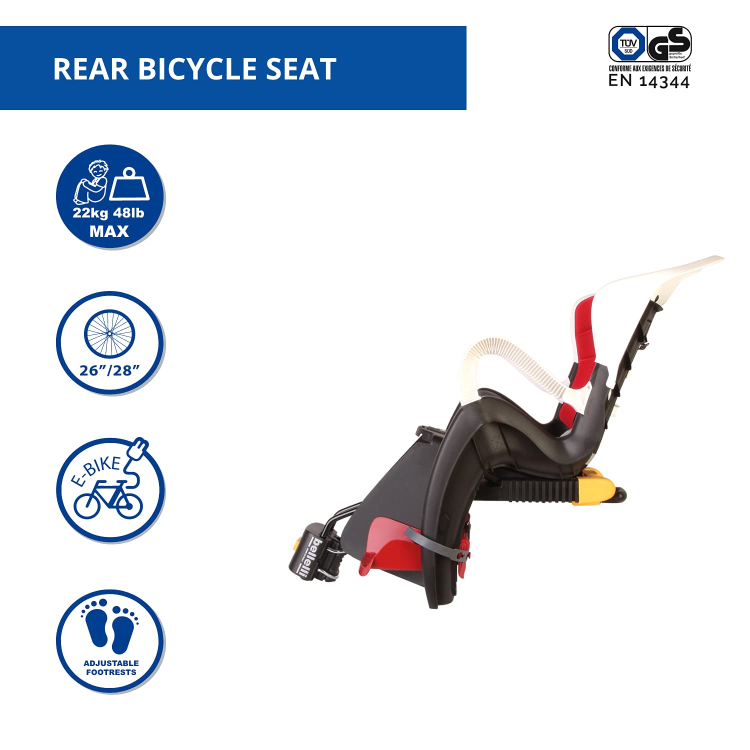 b bellelli Tiger - Siège arrière pour vélo - pour Les Enfants jusqu'à 22 kg, de 3 à 8 Ans - Fixation au Cadre, inclinable