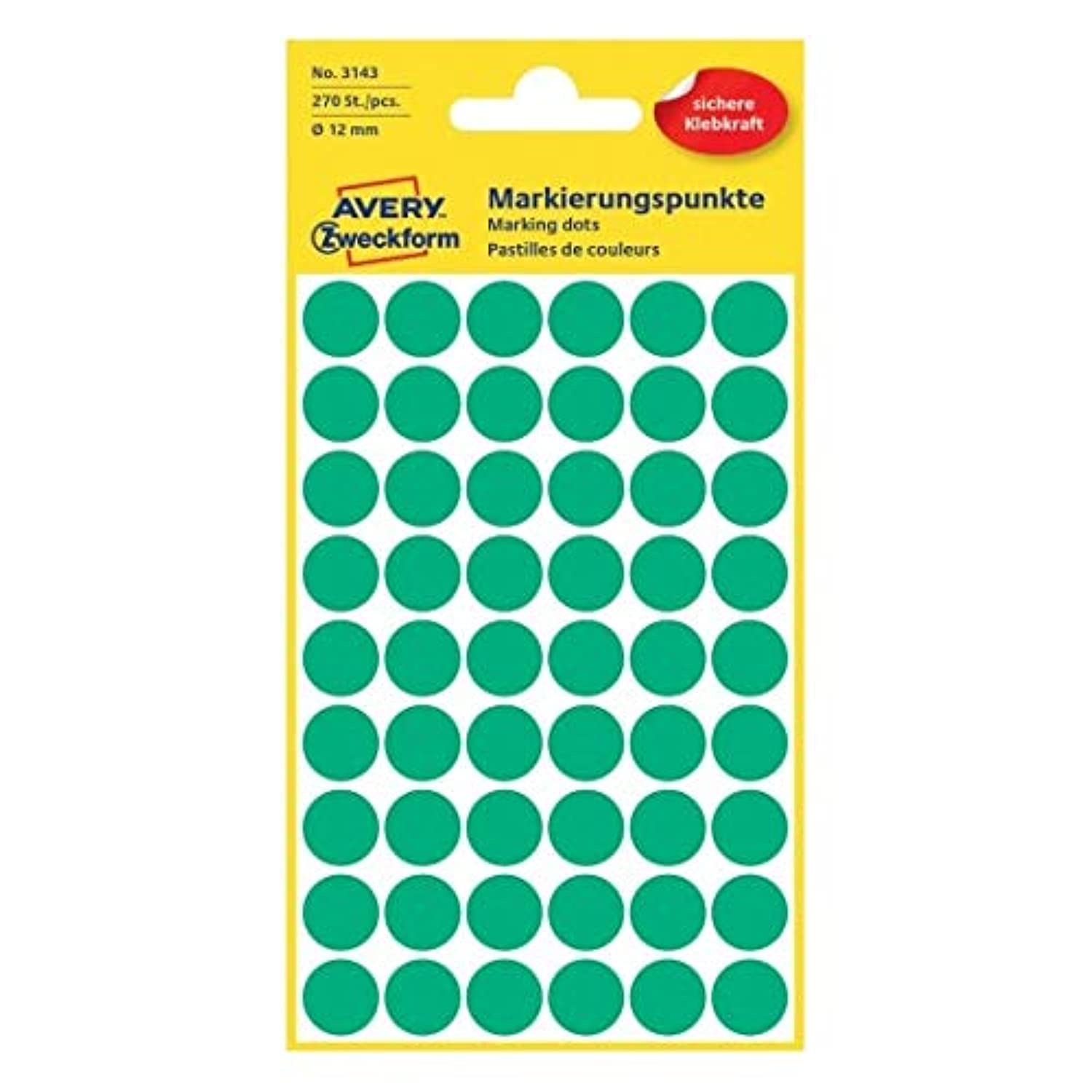 Avery Zweckform 3143 Color coding dot permanent stickers Ø 12 mm, Set of 270,Green