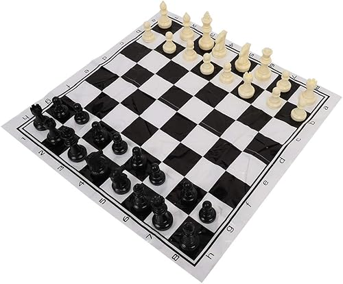 Miniatura 4 de Juego de ajedrez internacional de piezas de plástico portátiles en blanco y negro con tablero de ajedrez plegable, juego de mesa de entretenimiento