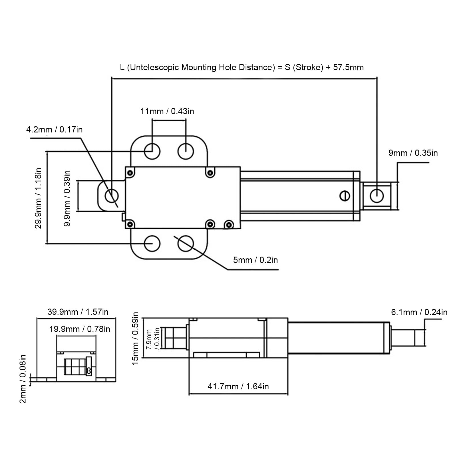 Mini Siłownik Liniowy Teleskopowy Elektryczny 24 V DC Automatyczny ze Skrzydełkami 15 Mm/s prędkość 75 Mm Skok 50 N Ciąg