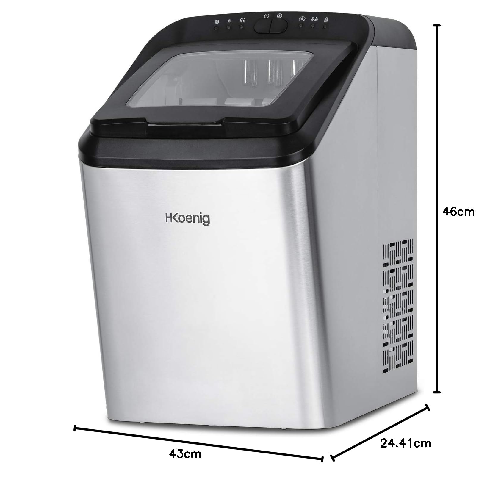 H.Koenig Macchina del ghiaccio KBP40, 15 kg di cubetti al giorno, 2 formati di cubetti di ghiaccio, automatico, compatto, collegabile al rubinetto, cubetti pronti in 6 minuti, serbatoio 2,8 L