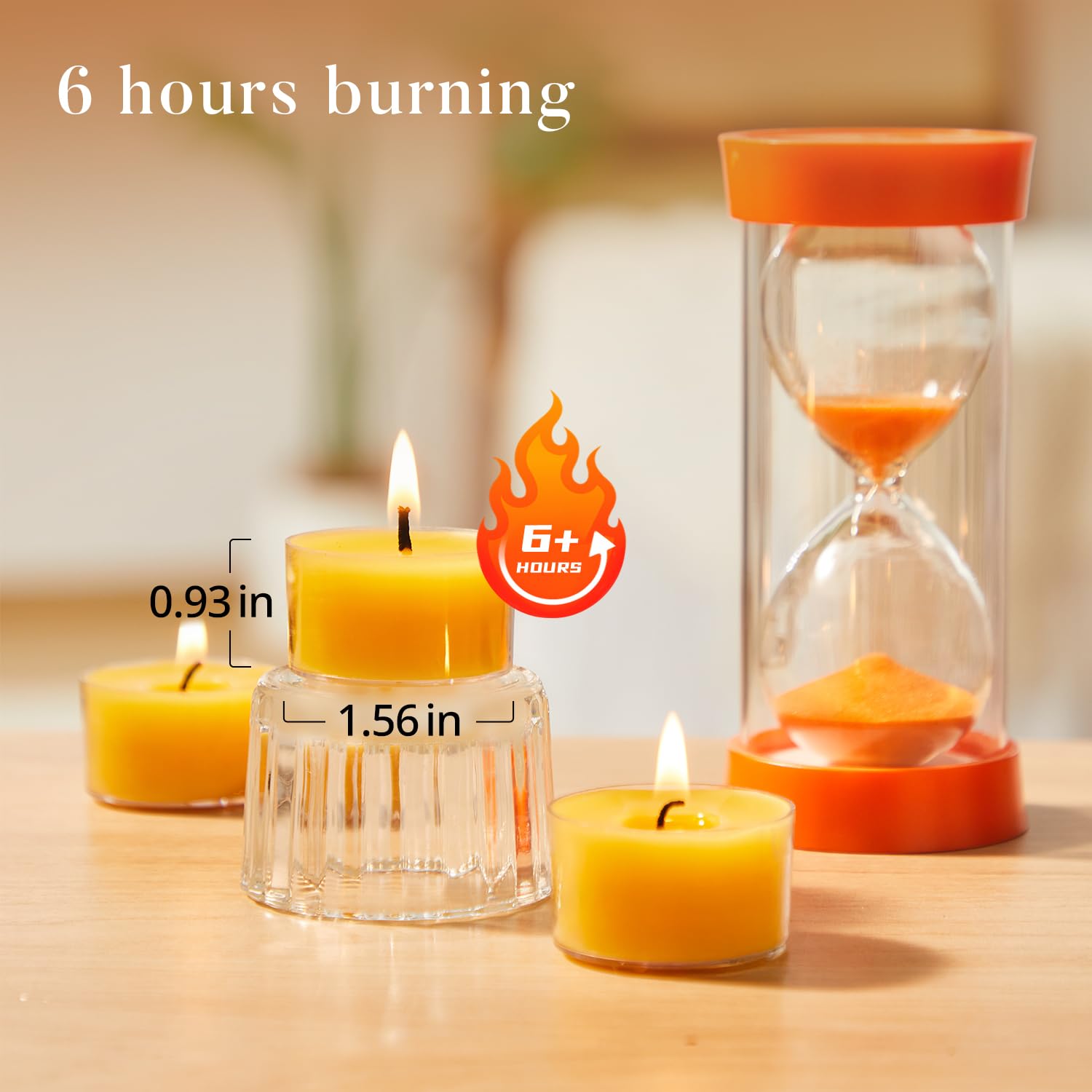 Ashlux Velas de Cera de Abeja Amarillas, 6 Horas – 48 Unidades | Vaso Acrílico Transparente. Ideales para Fiesta, Boda y Hogar – Cera de Abeja Natural