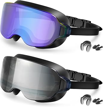 Aegend 2-Pack Swim Goggles for Youth&AdultsSmall Faces,Frameless Wide View No-Leaking, Anti-Fog/UV for Teens Swimming